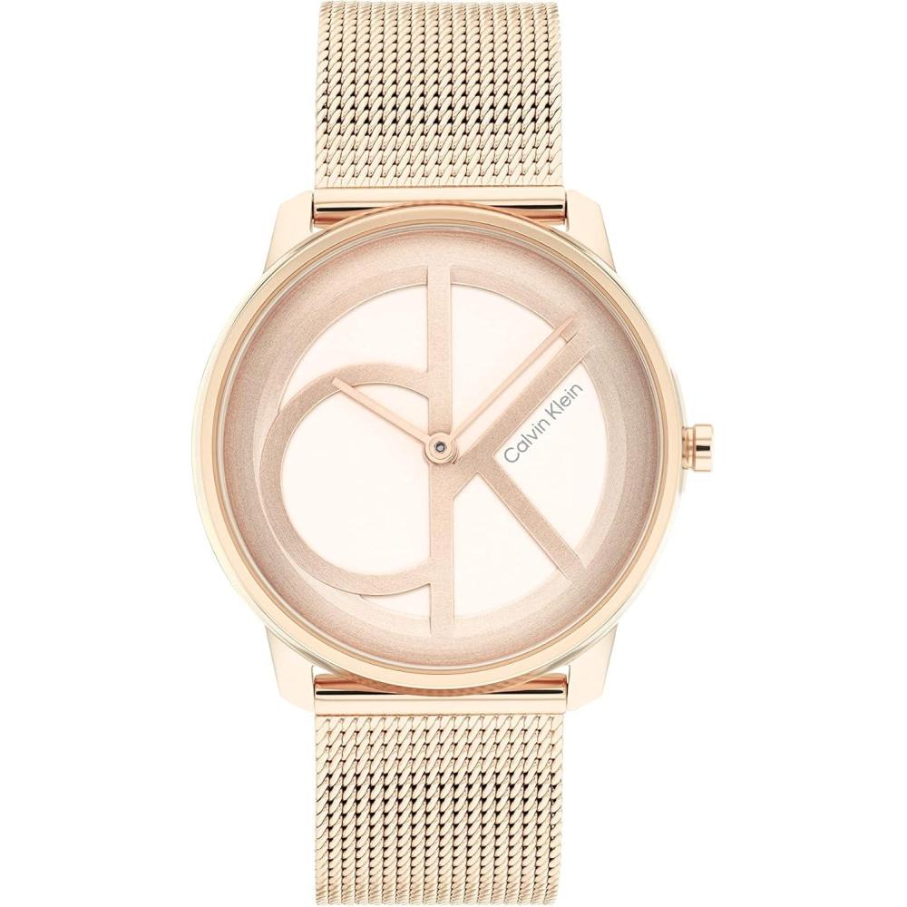 imageCalvin Klein Womens CK Iconic  35mm 2H Quartz Watch  Stainless Steel Mesh Bracelet  Water Resistance 30 Meters  Premium Fashion Timepiece for Everyday Style  Gift for HerRose Gold Mesh