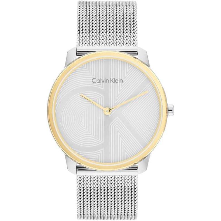 imageCalvin Klein Womens CK Iconic  35mm 2H Quartz Watch  Stainless Steel Mesh Bracelet  Water Resistance 30 Meters  Premium Fashion Timepiece for Everyday Style  Gift for HerSilver Gold Mesh