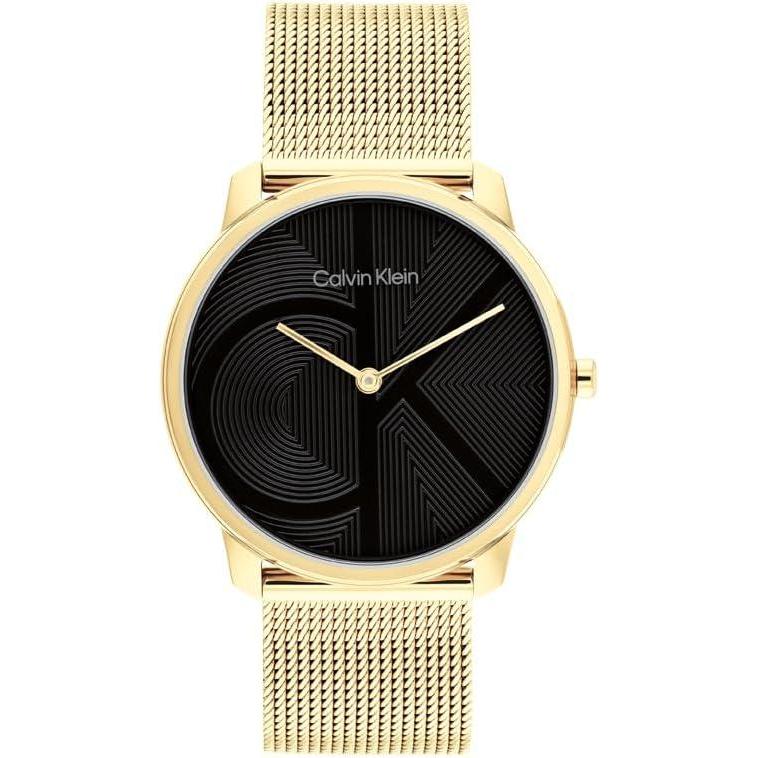 imageCalvin Klein Womens CK Iconic  35mm 2H Quartz Watch  Stainless Steel Mesh Bracelet  Water Resistance 30 Meters  Premium Fashion Timepiece for Everyday Style  Gift for HerBlack Gold Mesh