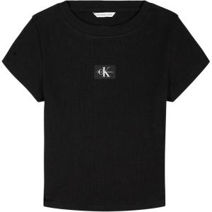 imageCalvin Klein Girls Short Sleeve Babydoll TShirt Soft ampamp ComfortableBlack Ribbed Monogram