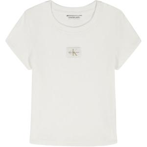 imageCalvin Klein Girls Short Sleeve Babydoll TShirt Soft ampamp ComfortableEgret Ribbed Monogram