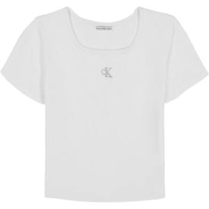 imageCalvin Klein Girls Short Sleeve Babydoll TShirt Soft ampamp ComfortableWhite Square Neck