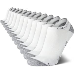 imageCalvin Klein Mens No Show Lightweight Cushioned Low Cut Socks 12 PackWhite Assorted