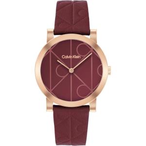 imageCalvin Klein Womens CK Monogram Leather Watch 32mm Case  Iconic Patterned Dial Timeless Minimalist Style  Gift for HerMaroon