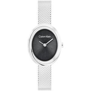 imageCalvin Klein Womens Twisted Bezel Stainless Steel Watch  24 mm Oval Case Mesh Bracelet Sunray Dial Elegant Design  Gift for HerSilver