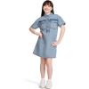 imageCalvin Klein Girls Short Sleeve Lightweight Chambray Denim Shirt DressPatch Pocket Sky