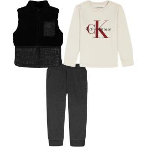 imageCalvin Klein Boys 3 Pc Puff Vest SetDeep BlackChalkStealth Heather