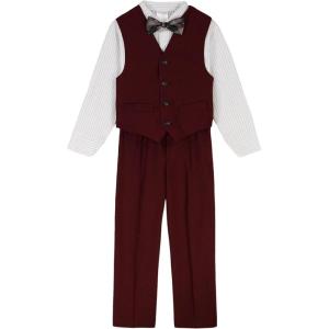 imageCalvin Klein Boys 4Piece Formal Suit Set Vest Pants Collared Dress Shirt and TieHeirloom Red