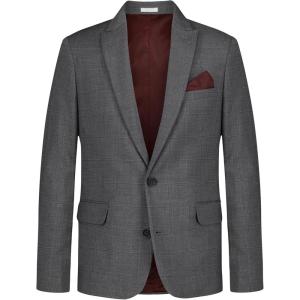 imageCalvin Klein Boys Blazer Suit Jacket 2Button Single Breasted Closure Buttoned Cuffs ampamp Front Flap PocketsGrey Windowpane