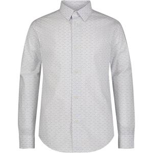 imageCalvin Klein Boys Long Sleeve Patterned Dress Shirt ButtonDown Style with Cuffs ampamp Shirttail HemBlue Glyph Print