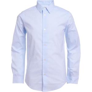 imageCalvin Klein Boys Long Sleeve Patterned Dress Shirt ButtonDown Style with Cuffs ampamp Shirttail HemCrystal Blue