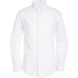 imageCalvin Klein Boys Long Sleeve Patterned Dress Shirt ButtonDown Style with Cuffs ampamp Shirttail HemLogo White