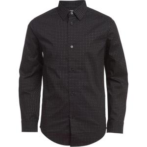 imageCalvin Klein Boys Long Sleeve Patterned Dress Shirt ButtonDown Style with Cuffs ampamp Shirttail HemMetallic Black