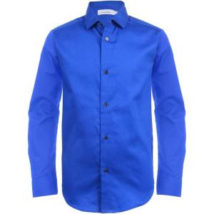 imageCalvin Klein Boys Long Sleeve Sateen Dress Shirt ButtonDown Style with Cuffs ampamp Shirttail HemDark Blue