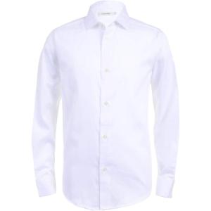 imageCalvin Klein Boys Long Sleeve Sateen Dress Shirt ButtonDown Style with Cuffs ampamp Shirttail HemWhite