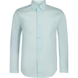 imageCalvin Klein Boys Long Sleeve Slim Fit Dress Shirt ButtonDown Style with Cuffs ampamp Shirttail HemAqua