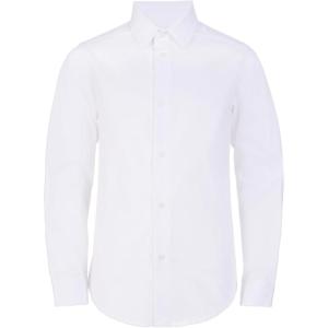 imageCalvin Klein Boys Long Sleeve Slim Fit Dress Shirt ButtonDown Style with Cuffs ampamp Shirttail HemWhite