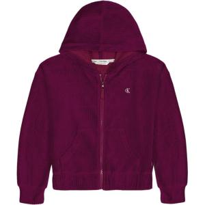 imageCalvin Klein Girls Long Sleeve Popover Cozy Hoodie SweatshirtRib Velour Purple Potion