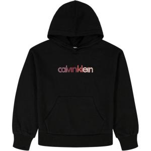 imageCalvin Klein Girls Long Sleeve Popover Fleece Hoodie SweatshirtEmbroidered Black