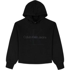 imageCalvin Klein Girls Long Sleeve Popover Fleece Hoodie SweatshirtJumbo Logo Black