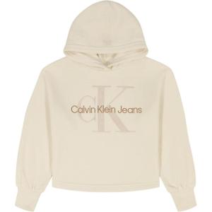 imageCalvin Klein Girls Long Sleeve Popover Fleece Hoodie SweatshirtJumbo Logo Whitecap Gray