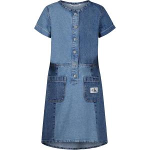 imageCalvin Klein Girls Short Sleeve Lightweight Chambray Denim Shirt DressOvercast Patchwork