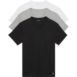 imageCalvin Klein Mens Cotton Stretch 3Pack UndershirtsBlack  Grey Heather  White Vneck