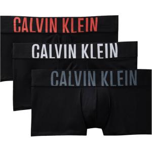 imageCalvin Klein Mens Intense Power 3Pack Low Rise TrunkBlack Bodies W White  Turbulence  Vermillion Brown Logos