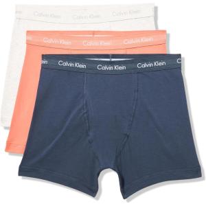 imageCalvin Klein Mens Cotton Stretch 3Pack Boxer BriefInk  Coral Pop  Snow Heather