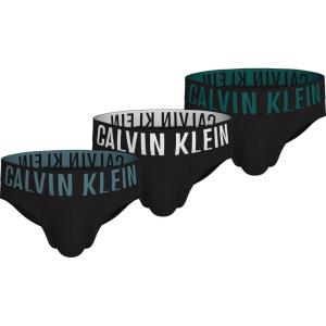 imageCalvin Klein mens Intense Power 3pack Hip BriefBlack Bodies W Aqua Bar  White  Brisk Blue Logos