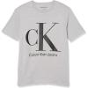 imageCalvin Klein Boys Short Sleeve Logo Crew Neck TShirt Soft Comfortable Relaxed FitBig Logo Light Grey Heather