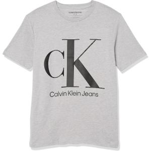 imageCalvin Klein Boys Short Sleeve Logo Crew Neck TShirt Soft Comfortable Relaxed FitBig Logo Light Grey Heather