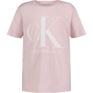imageCalvin Klein Boys Short Sleeve Logo Crew Neck TShirt Soft Comfortable Relaxed FitBig Logo Pink Frost