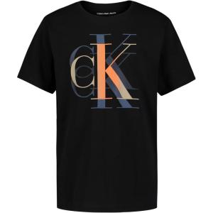 imageCalvin Klein Boys Short Sleeve Logo Crew Neck TShirt Soft Comfortable Relaxed FitBlended Black