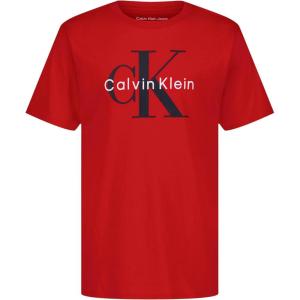 imageCalvin Klein Boys Short Sleeve Logo Crew Neck TShirt Soft Comfortable Relaxed FitCk Racing Red