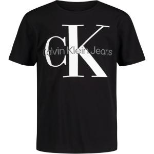 imageCalvin Klein Boys Short Sleeve Logo Crew Neck TShirt Soft Comfortable Relaxed FitClassic Mono Black