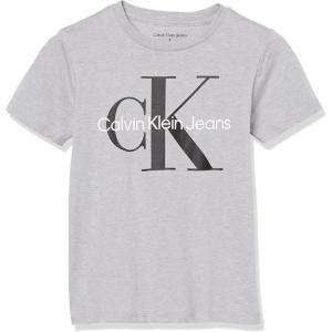 imageCalvin Klein Boys Short Sleeve Logo Crew Neck TShirt Soft Comfortable Relaxed FitClassic Mono Grey Heather