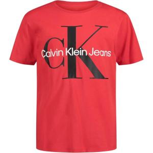 imageCalvin Klein Boys Short Sleeve Logo Crew Neck TShirt Soft Comfortable Relaxed FitClassic Mono Racing Red
