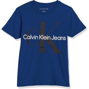 imageCalvin Klein Boys Short Sleeve Logo Crew Neck TShirt Soft Comfortable Relaxed FitClassic Mono Surf the Web