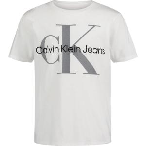 imageCalvin Klein Boys Short Sleeve Logo Crew Neck TShirt Soft Comfortable Relaxed FitClassic Mono White