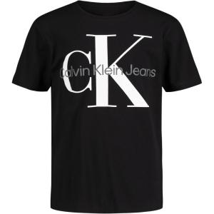 imageCalvin Klein Boys Short Sleeve Logo Crew Neck TShirt Soft Comfortable Relaxed FitMono Black