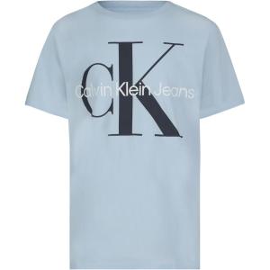 imageCalvin Klein Boys Short Sleeve Logo Crew Neck TShirt Soft Comfortable Relaxed FitMono Clean Sky