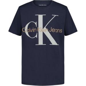 imageCalvin Klein Boys Short Sleeve Logo Crew Neck TShirt Soft Comfortable Relaxed FitMono Inkwell