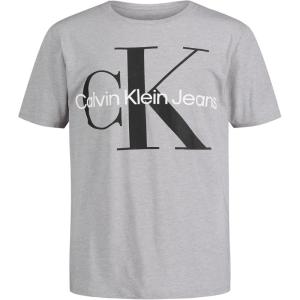 imageCalvin Klein Boys Short Sleeve Logo Crew Neck TShirt Soft Comfortable Relaxed FitMono Lt Grey Heather