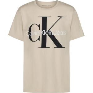 imageCalvin Klein Boys Short Sleeve Logo Crew Neck TShirt Soft Comfortable Relaxed FitMono Oatmeal