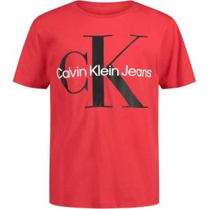 imageCalvin Klein Boys Short Sleeve Logo Crew Neck TShirt Soft Comfortable Relaxed FitMono Racing Red