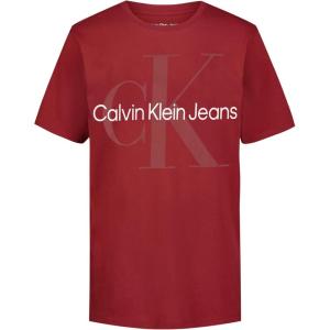 imageCalvin Klein Boys Short Sleeve Logo Crew Neck TShirt Soft Comfortable Relaxed FitMono Red Dahlia