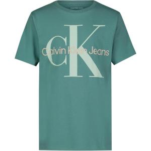 imageCalvin Klein Boys Short Sleeve Logo Crew Neck TShirt Soft Comfortable Relaxed FitMono Teal