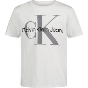 imageCalvin Klein Boys Short Sleeve Logo Crew Neck TShirt Soft Comfortable Relaxed FitMono White