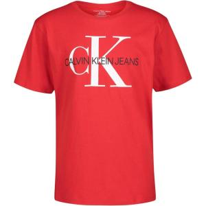 imageCalvin Klein Boys Short Sleeve Logo Crew Neck TShirt Soft Comfortable Relaxed FitOld School Racing Red